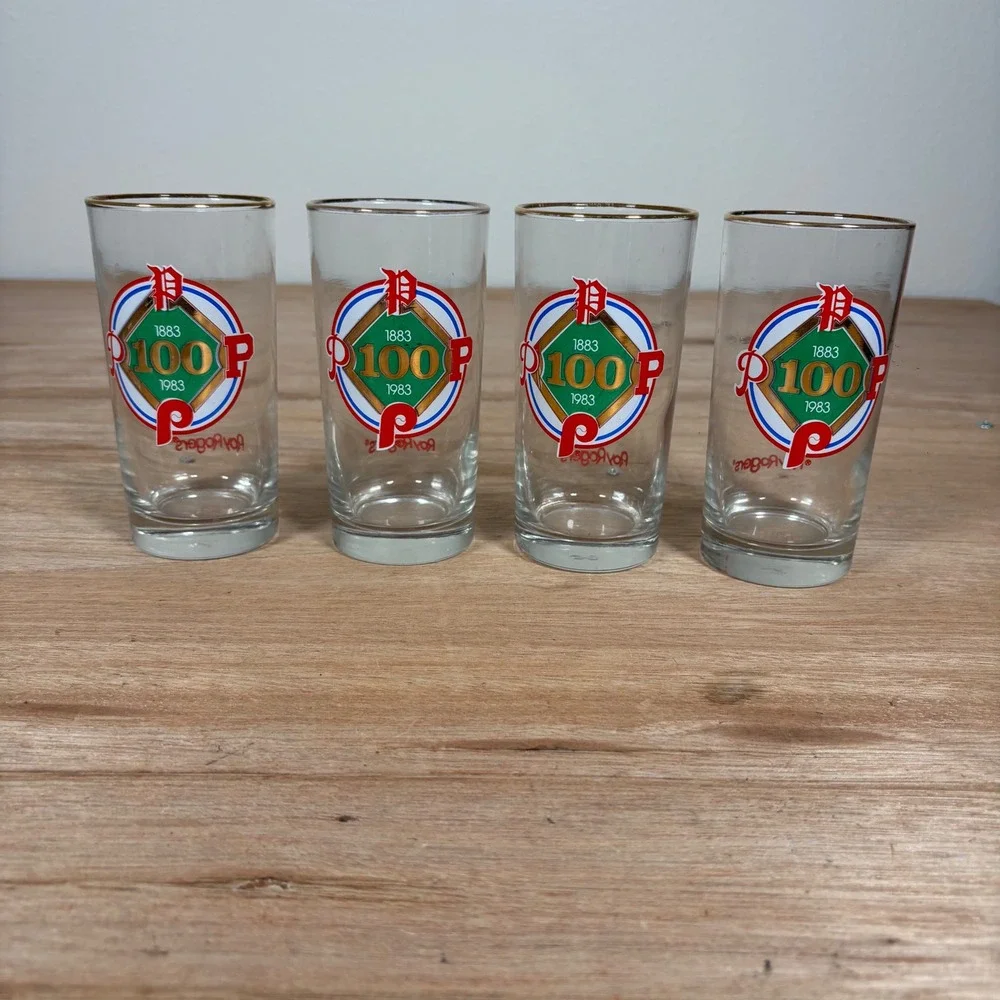 Vintage Philadelphia Phillies 100th Anniversary Glasses Roy Rogers 1983 Set of 4